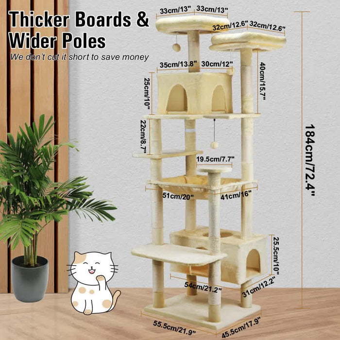 184Cm Road Cat Tree Tower Scratching Post Scratcher Condo With Big Hammock