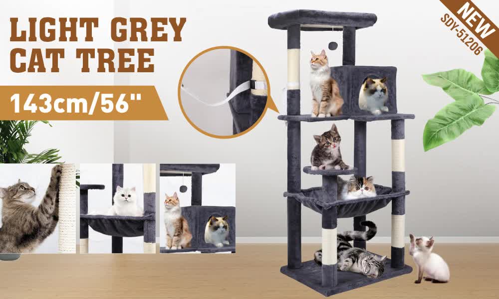 143Cm Cat Tree Scratching Post Scratcher Tower Condo House Furniture Wood