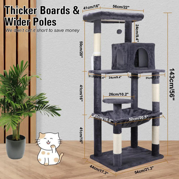 143Cm Cat Tree Scratching Post Scratcher Tower Condo House Furniture Wood
