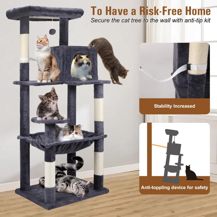 143Cm Cat Tree Scratching Post Scratcher Tower Condo House Furniture Wood