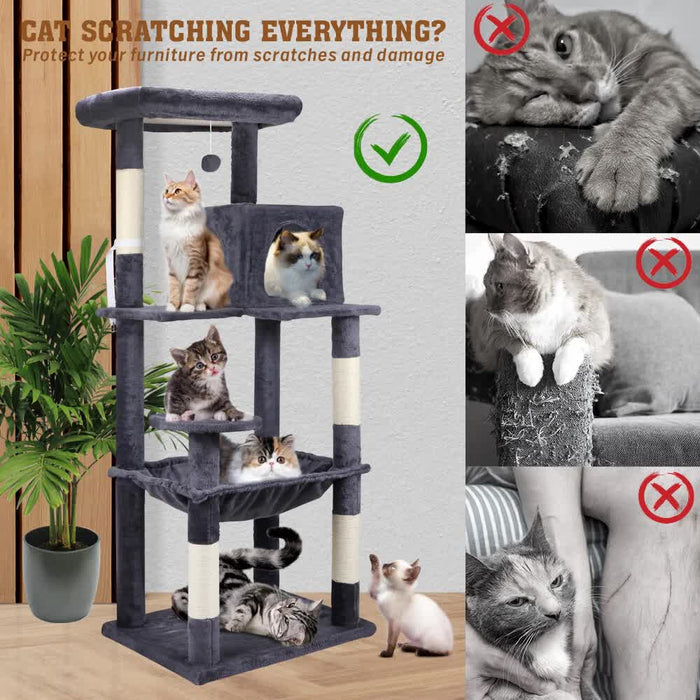 143Cm Cat Tree Scratching Post Scratcher Tower Condo House Furniture Wood