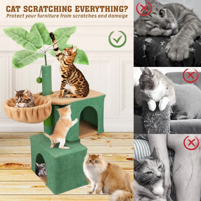 1.1M Cat Tree Scratching Post Palm Tree Cat Post Dangling Balls Cat Toy