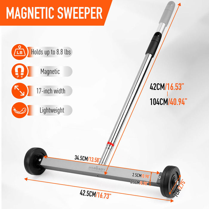17Inch Telescoping Magnetic Sweeper Magnet Broom Rolling Pick Up 8.8Lbs Portable
