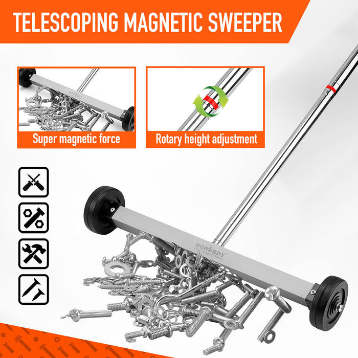 17Inch Telescoping Magnetic Sweeper Magnet Broom Rolling Pick Up 8.8Lbs Portable