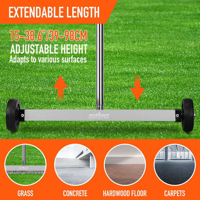 17Inch Telescoping Magnetic Sweeper Magnet Broom Rolling Pick Up 8.8Lbs Portable