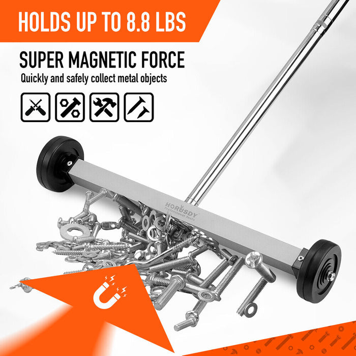 17Inch Telescoping Magnetic Sweeper Magnet Broom Rolling Pick Up 8.8Lbs Portable