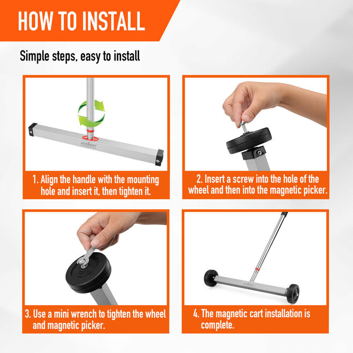 17Inch Telescoping Magnetic Sweeper Magnet Broom Rolling Pick Up 8.8Lbs Portable