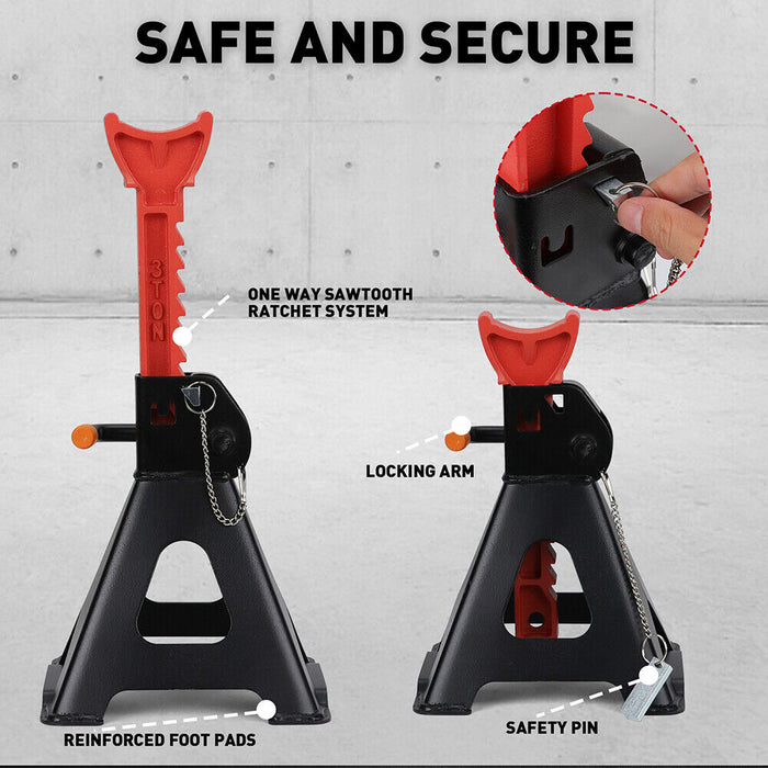 2Pcs 3 Ton Jack Stands Double Lock Adjustable Truck Ratchet Lift Hoist