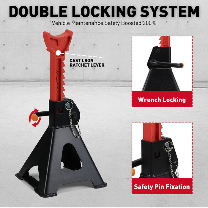 2Pcs 3 Ton Jack Stands Double Lock Adjustable Truck Ratchet Lift Hoist
