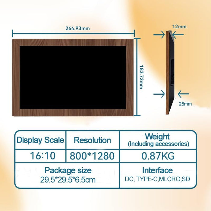 10.1 Inch Digital Picture Frame - 1280 * 800 Hd Wifi Enabled With Load From Phone Capability 32Gb Memory Touch Screen Photo Display Brown