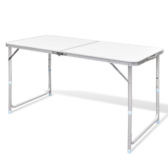 Aluminium Folding Portable Garden Camping Picnic Bbq Table Height Adjustable 120 X 60 Cm - White