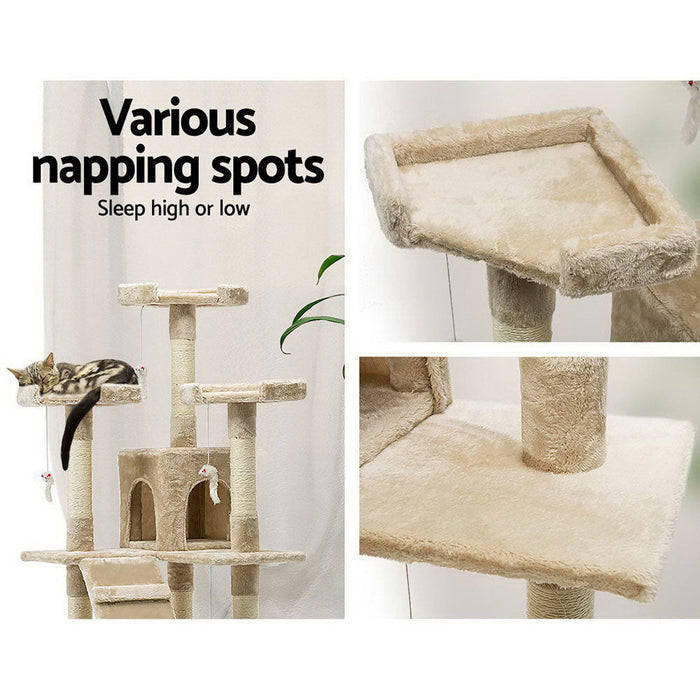 170Cm Cat Tree Scratching Post Scratcher Pole Gym Toy House Furniture Multilevel - Beige