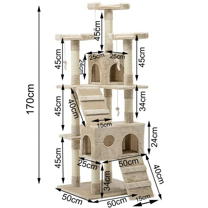 170Cm Cat Tree Scratching Post Scratcher Pole Gym Toy House Furniture Multilevel - Beige