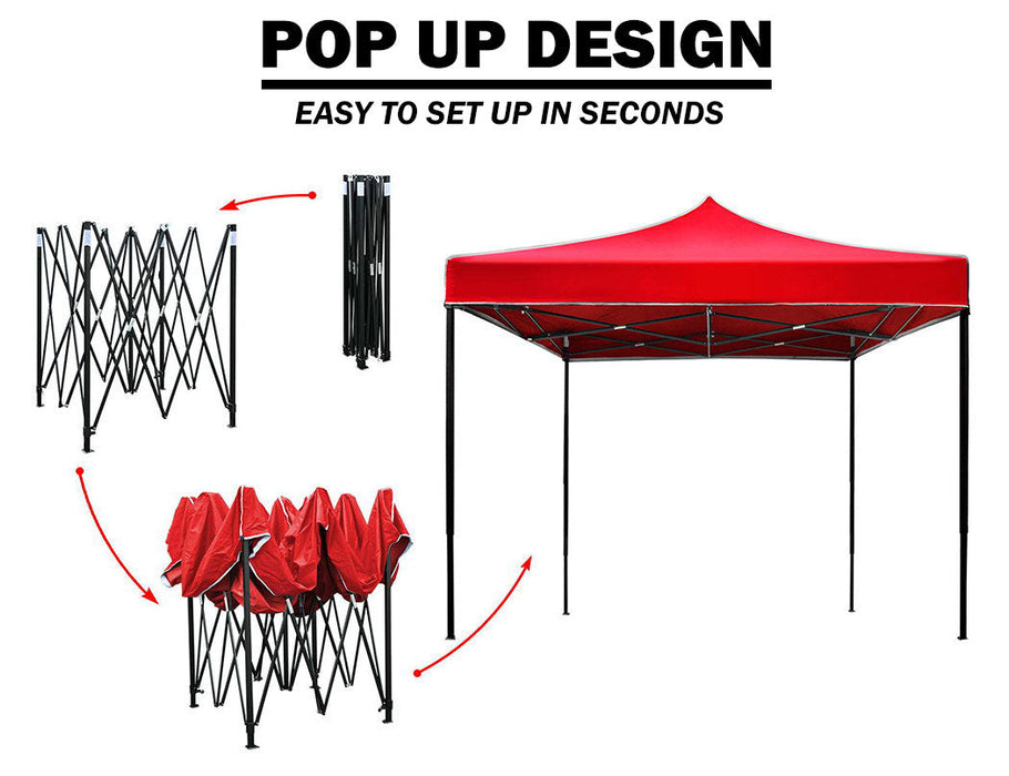 3X3M Pop Up Gazebo Outdoor Tent Folding Marquee Party Camping Market Canopy With Side Wall - Red