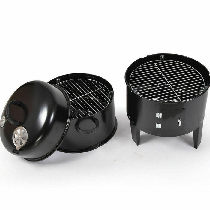 3In1 Portable Charcoal Vertical Smoker Bbq Roaster Grill Steel Water Steamer