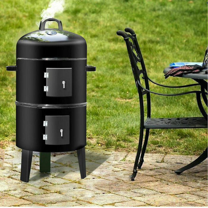 3In1 Portable Charcoal Vertical Smoker Bbq Roaster Grill Steel Water Steamer