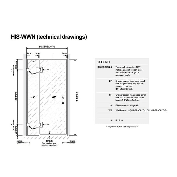 110X80Cm Corner Frameless Shower Screen With Nickel Channel And Ss Hinges Square Double Pull Handle