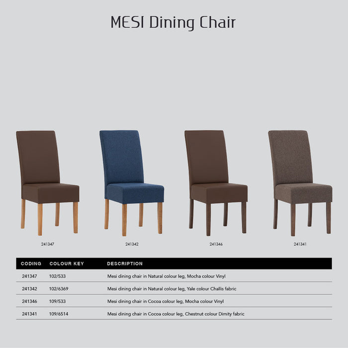 Mesi Dining Chair X2 - Natural Colour Legs Blue Colour Challis Fabric Upholstery