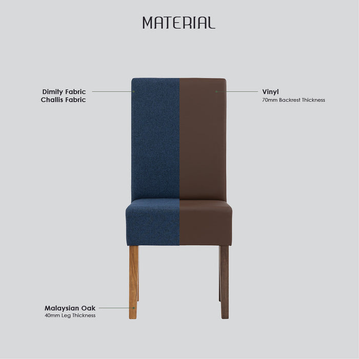 Mesi Dining Chair X2 - Natural Colour Legs Blue Colour Challis Fabric Upholstery