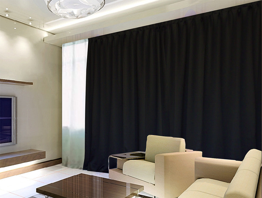 100% Blockout Curtain 280X230Cm Pinch Pleat Blackout High Level Fabric Black
