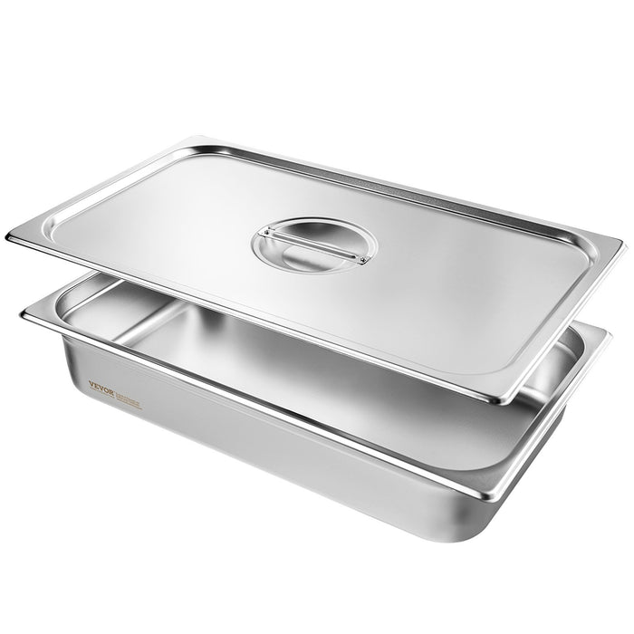 4 Pack Hotel Pans Full Size Anti-Jam Steam Pan With Lid 0.8Mm Thick Stainless Steel Steam Table Pan 4-Inch Deep Commercial Table Pan Catering Storage Food Pan For Industrial & Scientific