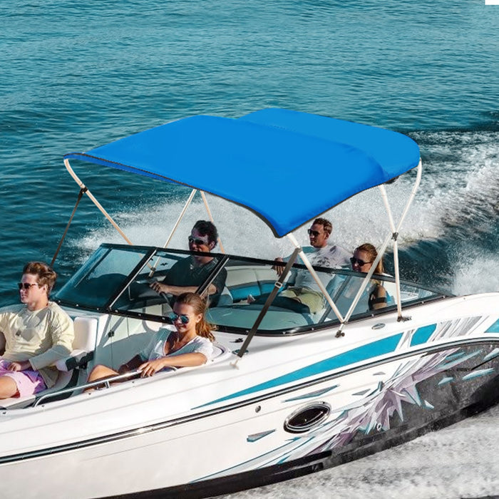 3 Bow Bimini Top Boat Cover 900D Polyester Canopy With 1" Aluminum Alloy Frame Waterproof And Sun Shade Includes Storage Boot 2 Support Poles 4 Straps 6'L X 46"H X 61"-66"W Pacific Blue