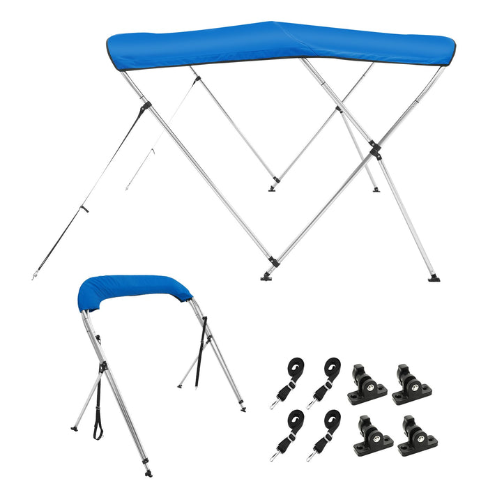 3 Bow Bimini Top Boat Cover 900D Polyester Canopy With 1" Aluminum Alloy Frame Waterproof And Sun Shade Includes Storage Boot 2 Support Poles 4 Straps 6'L X 46"H X 61"-66"W Pacific Blue