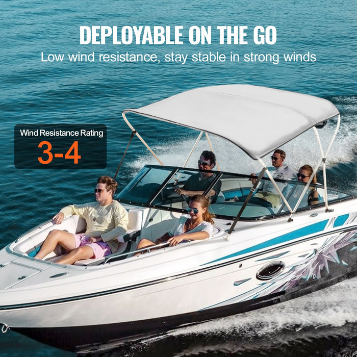 3 Bow Bimini Top Boat Cover 900D Polyester Canopy With 1" Aluminum Alloy Frame Waterproof And Sun Shade Includes Storage Boot 2 Support Poles 4 Straps 6'L X 46"H X 67"-72"W Light Grey