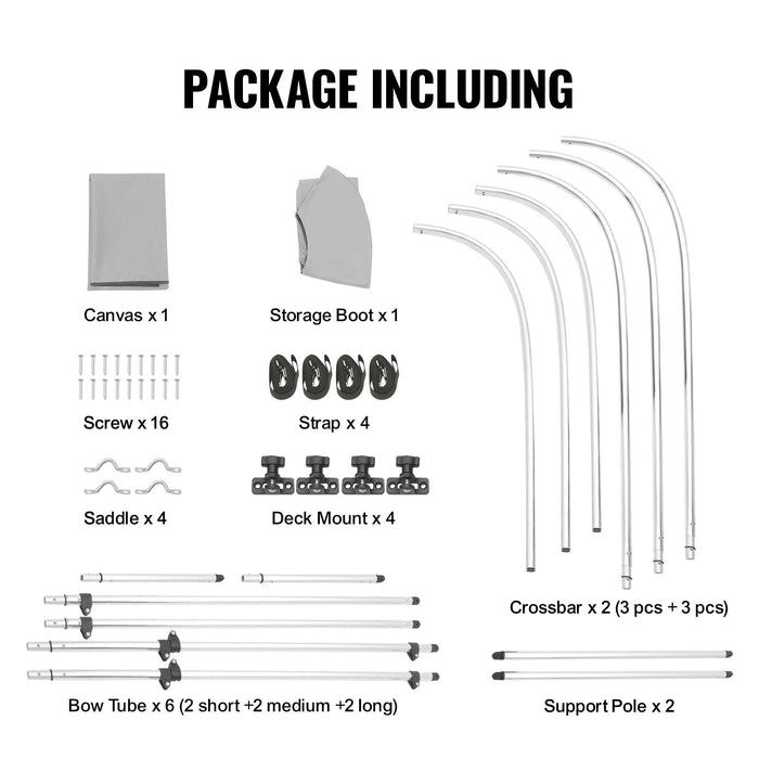 3 Bow Bimini Top Boat Cover 900D Polyester Canopy With 1" Aluminum Alloy Frame Waterproof And Sun Shade Includes Storage Boot 2 Support Poles 4 Straps 6'L X 46"H X 67"-72"W Light Grey