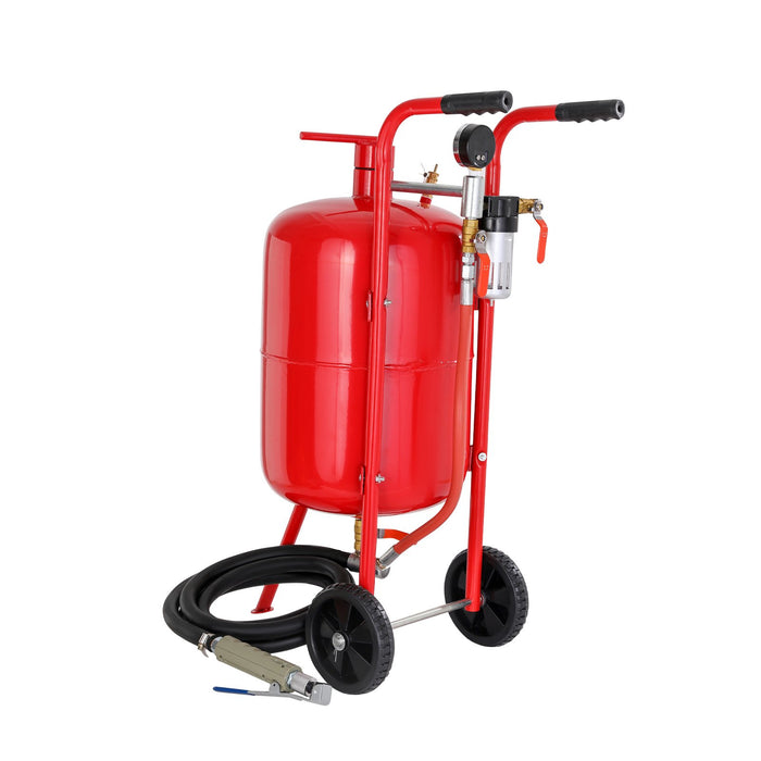 10Gal / 40L Sandblaster Equipped W / Nozzle Shut-Off Valve Pressure Gauge Ceramic Nozzle Rubber Wheels Grit Power Sand Blasters Portable Sandblasting Equipment