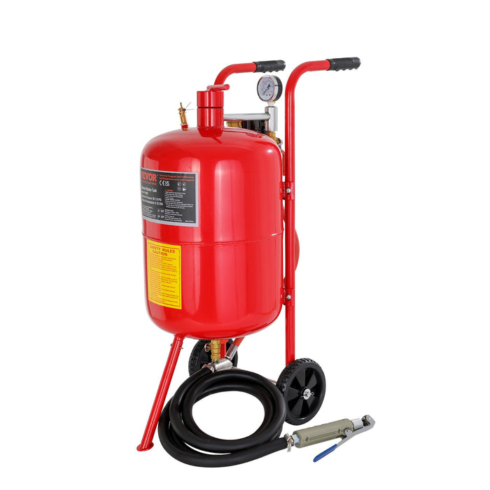 10Gal / 40L Sandblaster Equipped W / Nozzle Shut-Off Valve Pressure Gauge Ceramic Nozzle Rubber Wheels Grit Power Sand Blasters Portable Sandblasting Equipment