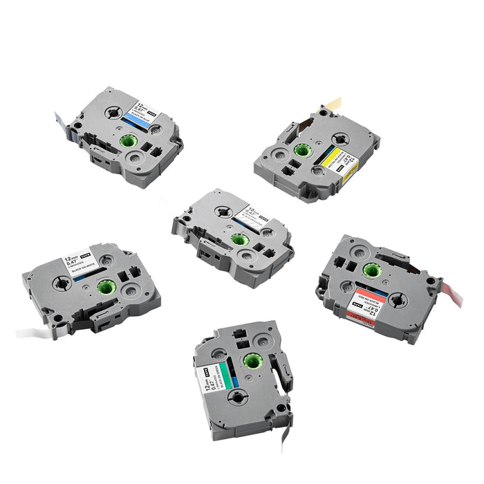 Label Maker Tape 6 Pack 0.47 In / 12 Mm Coloured Label Maker Refills Compatible For Various Types Of Brother P-Touch Replacement For Letra Tag Tze-131 Tze-231 Tze-431 Tze-531 Tze-631 Tze-731