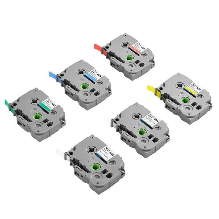 Label Maker Tape 6 Pack 0.47 In / 12 Mm Coloured Label Maker Refills Compatible For Various Types Of Brother P-Touch Replacement For Letra Tag Tze-131 Tze-231 Tze-431 Tze-531 Tze-631 Tze-731