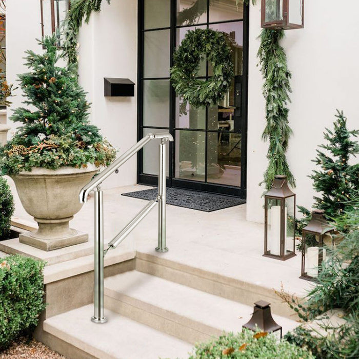 3 Step Railing Stainless Steel Transitional Handrail Fit For Level Surface And 1 To 3 Steps Adjustable Stair Railing Indoor Outdoor Step Railings 220Lb Capacity W / Installation Kit Porch Diy