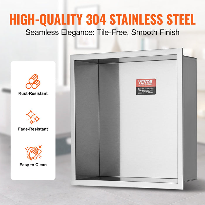 33.02 X 33.02 Cm No Tile Shower Niche 304 Stainless Steel Wall-Inserted Niche Recessed Double Shelves Sealed Waterproof Rust-Resistant Modern Niche For Shower Bathroom Soap Storage Silver