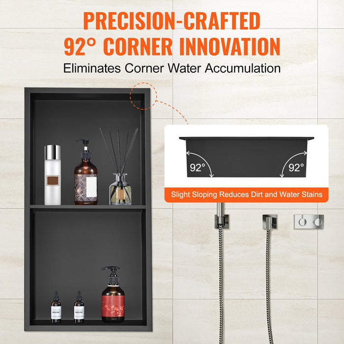 33.02 X 63.5 Cm No Tile Shower Niche 304 Stainless Steel Wall-Inserted Niche Recessed Double Shelves Sealed Waterproof Rust-Resistant Modern Niche For Shower Or Soap Storage Bathroom