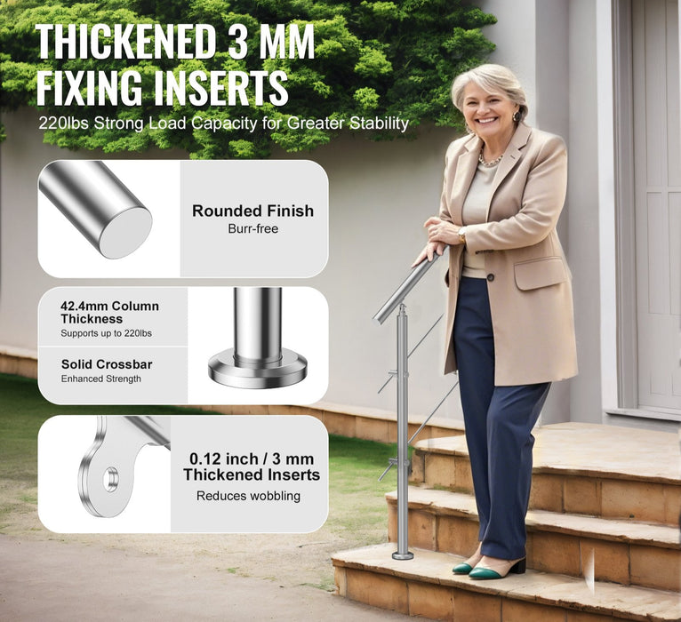 39.4In Handrails For Outdoor Steps 2 Crossbars Staircase For Porch Deck