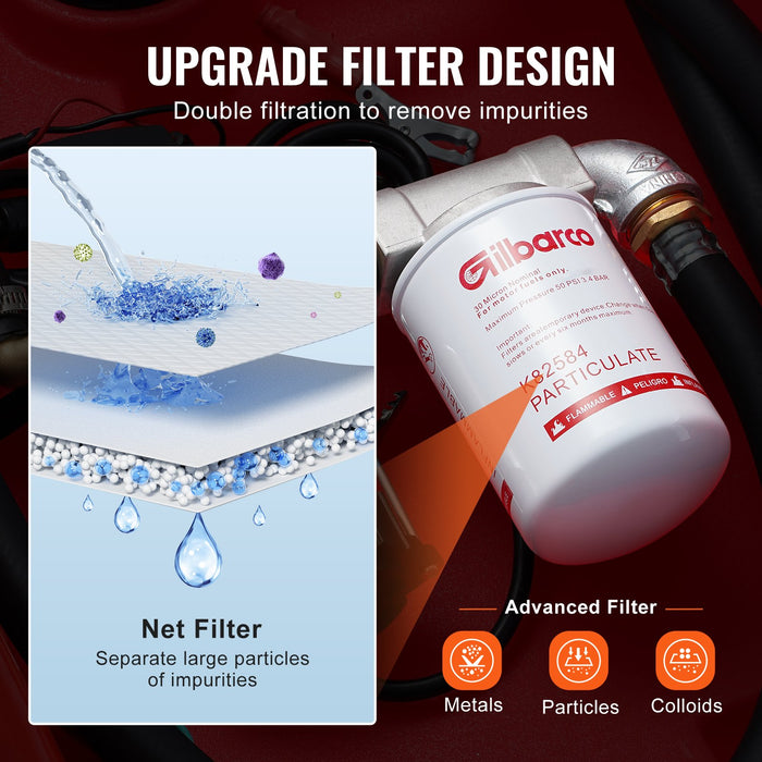 Portable Diesel & Gasoline Tank 182L 10.6 Gpm Flow Rate Diesel Fuel Tank With Electric Transfer Pump 4 M Hose Auto Fueling Nozzle Diesel Transfer Tank For Easy Fuel Transportation Red