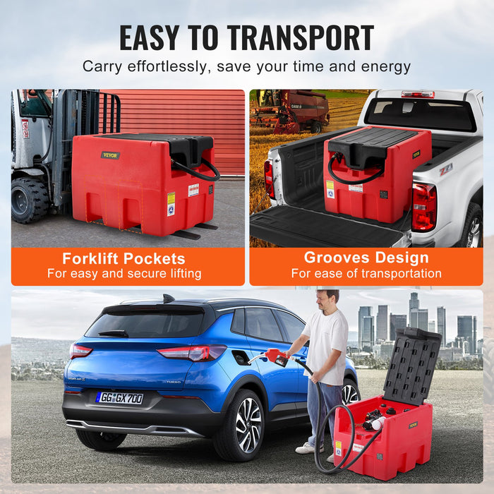 Portable Diesel & Gasoline Tank 182L 10.6 Gpm Flow Rate Diesel Fuel Tank With Electric Transfer Pump 4 M Hose Auto Fueling Nozzle Diesel Transfer Tank For Easy Fuel Transportation Red