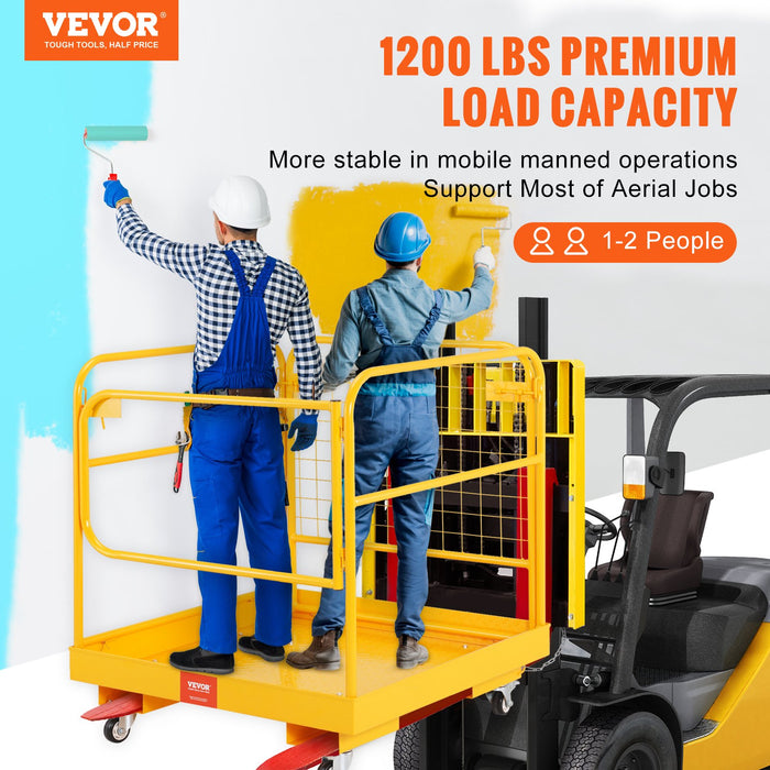 Forklift Safety Cage 544 Kg Load Capacity 92 X 92 Cm Folding Forklift Work Platform With Lockable Swivel Wheels Drain Hole And Device Chain Holds 1 To 2 Adults Perfect For Aerial Work