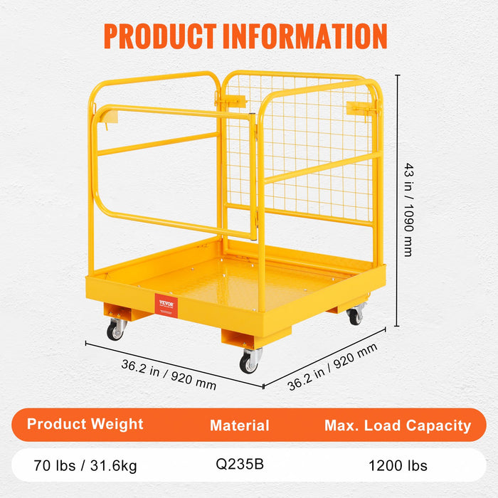 Forklift Safety Cage 544 Kg Load Capacity 92 X 92 Cm Folding Forklift Work Platform With Lockable Swivel Wheels Drain Hole And Device Chain Holds 1 To 2 Adults Perfect For Aerial Work