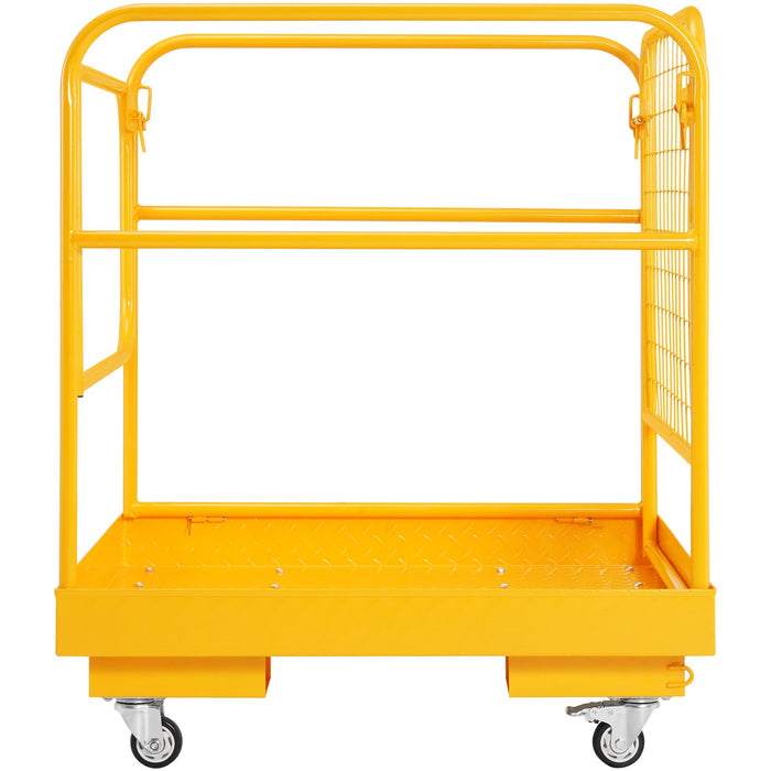 Forklift Safety Cage 544 Kg Load Capacity 92 X 92 Cm Folding Forklift Work Platform With Lockable Swivel Wheels Drain Hole And Device Chain Holds 1 To 2 Adults Perfect For Aerial Work