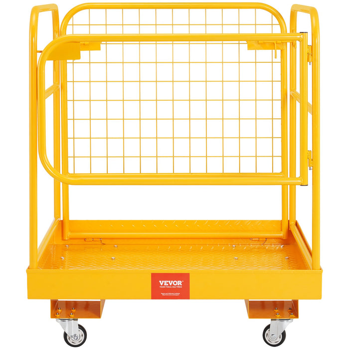 Forklift Safety Cage 544 Kg Load Capacity 92 X 92 Cm Folding Forklift Work Platform With Lockable Swivel Wheels Drain Hole And Device Chain Holds 1 To 2 Adults Perfect For Aerial Work