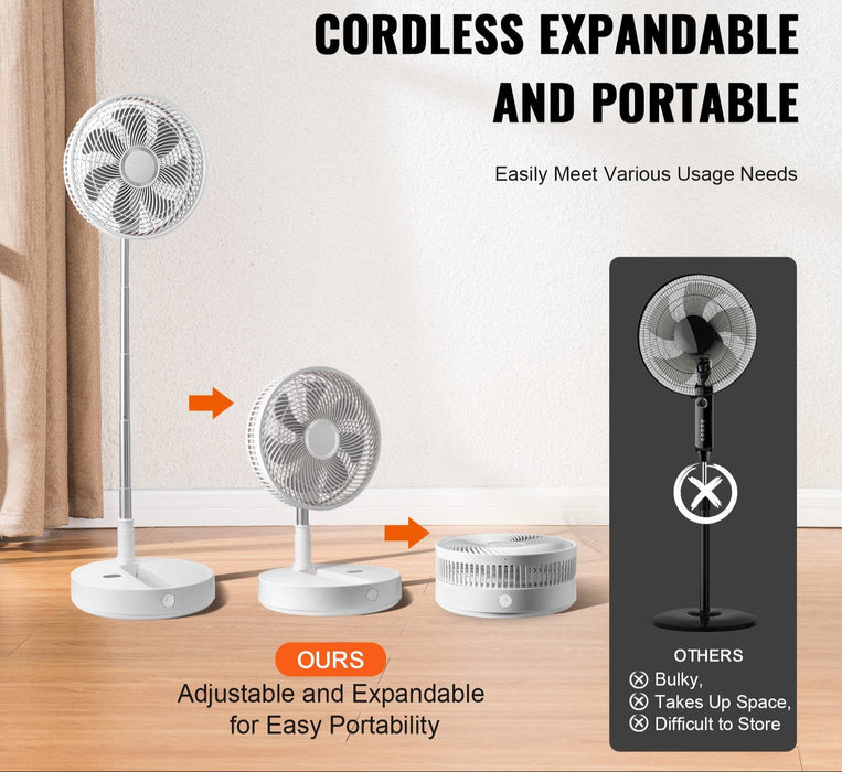 12 Inch Foldable Oscillating Standing Fan With Remote Control 4 Speed Adjustable Portable Desk Quiet Fan 7200Mah Rechargeable Usb Small Fan Folded Rotating Floor Fan For Bedroom Office Travel