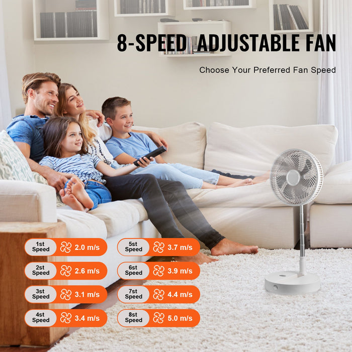 12 Inch Foldable Oscillating Standing Fan With Remote Control 4 Speed Adjustable Portable Desk Quiet Fan 7200Mah Rechargeable Usb Small Fan Folded Rotating Floor Fan For Bedroom Office Travel