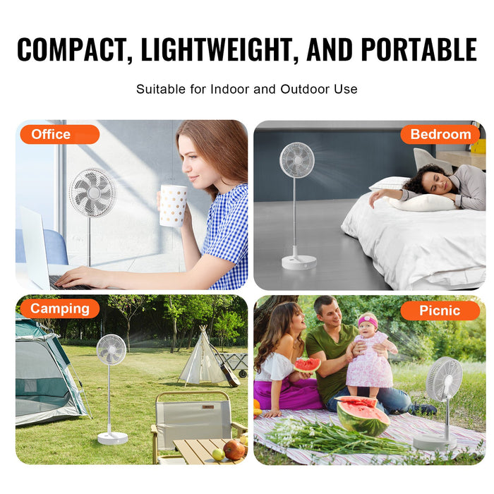 12 Inch Foldable Oscillating Standing Fan With Remote Control 4 Speed Adjustable Portable Desk Quiet Fan 7200Mah Rechargeable Usb Small Fan Folded Rotating Floor Fan For Bedroom Office Travel