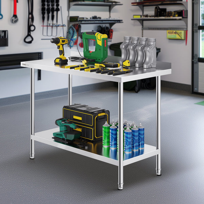 24 X 48 X 36 Inch Stainless Steel Work Table Commercial Food Prep Worktable Heavy Duty Prep Worktable Metal Work Table With Adjustable Height For Restaurant Home And Hotel