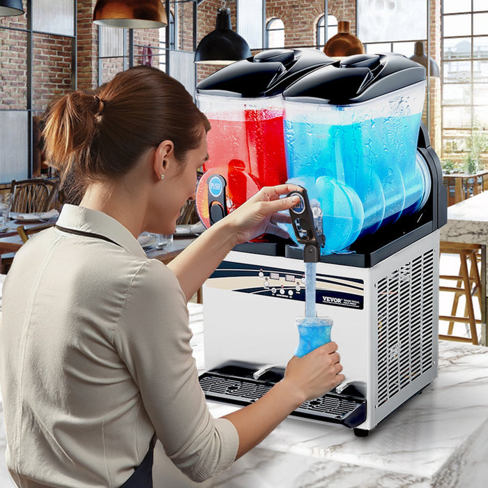 Commercial Frozen Drink Maker 15Lx2 Double Tank Slushy Machine 120 Cups Stainless Steel Margarita Smoothie Frozen Drink Machine Slushie Maker For Home Party Restaurants Cafe Bars