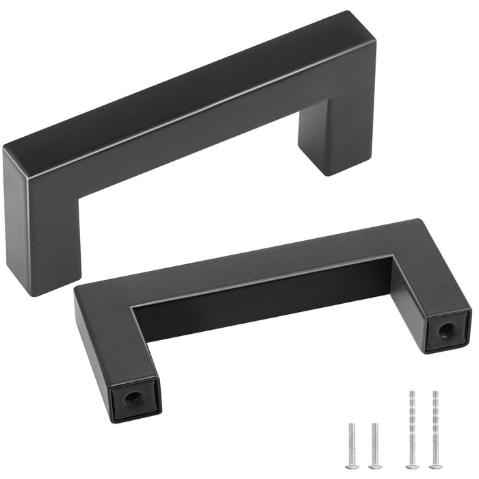 10 Pack Cabinet Pulls 3In / 76Mm Center To Center Slim Square Kitchen Cabinet Drawer Stainless Steel Modern Kitchen Cupboard Door Handles For Kitchen Bathroom Bar Hardware Matte Black