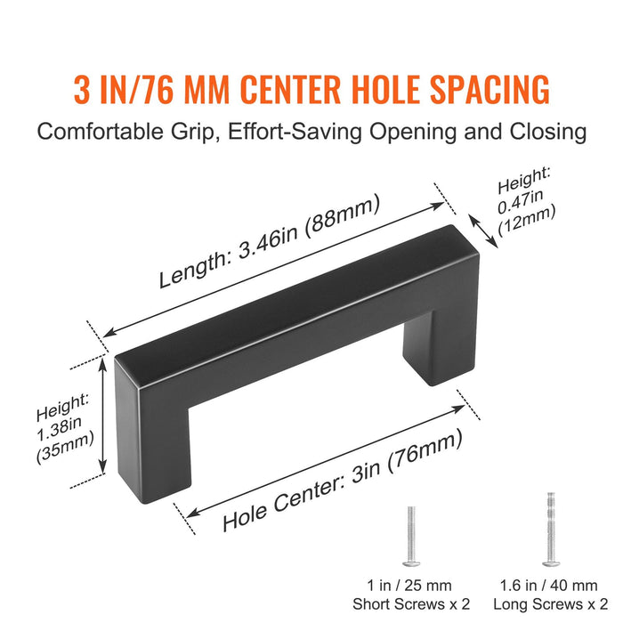 10 Pack Cabinet Pulls 3In / 76Mm Center To Center Slim Square Kitchen Cabinet Drawer Stainless Steel Modern Kitchen Cupboard Door Handles For Kitchen Bathroom Bar Hardware Matte Black